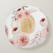 トレンディーウォーターカラーパンプキン&フラワーズ |秋の秋 ラウンドクッション (裏面)