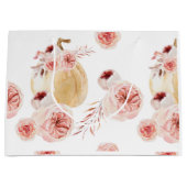 トレンディーウォーターカラーパンプキン&フラワーズ |秋の秋 ラージペーパーバッグ (正面)