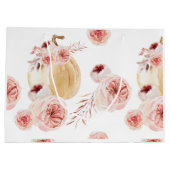 トレンディーウォーターカラーパンプキン&フラワーズ |秋の秋 ラージペーパーバッグ (裏面)