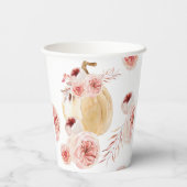 トレンディーウォーターカラーパンプキン&フラワーズ |秋の秋 紙コップ (裏面)