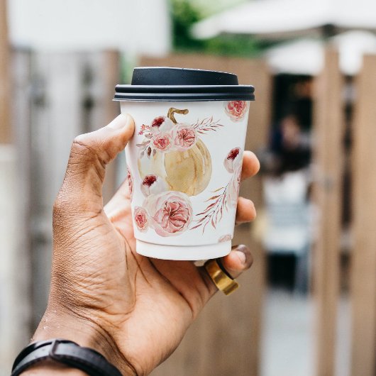 トレンディーウォーターカラーパンプキン&フラワーズ |秋の秋 紙コップ