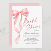 トレンディーウォーターカラーピンクボウコケットブライダルシャワー 招待状 (正面/裏面)