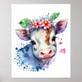 トレンディーウォーターカラーファームカウアンドワイルドフラワー子供部屋 ポスター (正面)