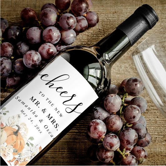 トレンディーウォーターカラーフラワーズ&カボキンズ秋 ワインラベル