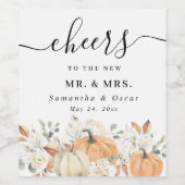 トレンディーウォーターカラーフラワーズ&カボキンズ秋 ワインラベル (シングルラベル)