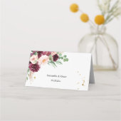 トレンディーウォーターカラーブルゴーニュ赤面ピンクフローラ  プレイスカード (裏面)