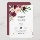 トレンディーウォーターカラーブルゴーニュ赤面ピンクフローラ 招待状 (正面/裏面)
