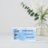 トレンディーウォーターカラーブルーシルエットヨガインストラクター 名刺 (スタンド正面)