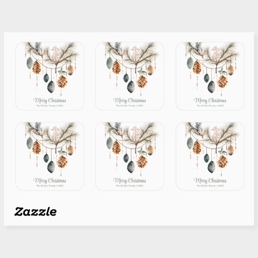 トレンディーウォーターカラーボホクリスマスオーナメント スクエアシール (シート)