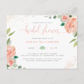 トレンディーウォーターカラーポニーズユーカリプタスブライダルシャワー インビテーションポストカード (正面)