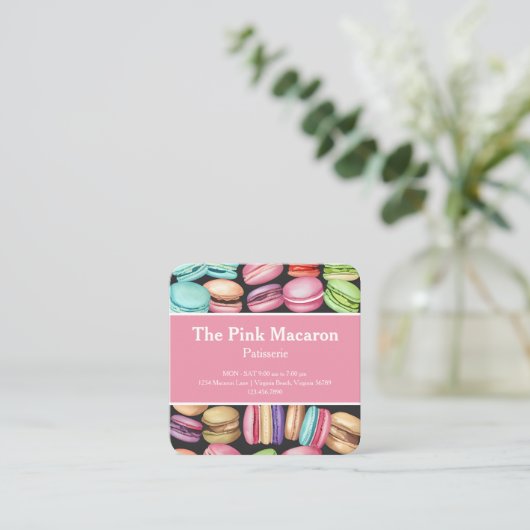 トレンディーウォーターカラーマカロンフランスのパティスリーベーカリー スクエア名刺 (スタンド正面)