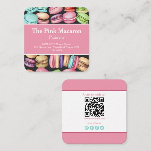 トレンディーウォーターカラーマカロンフランスのパティスリーベーカリー スクエア名刺 (正面/裏面)
