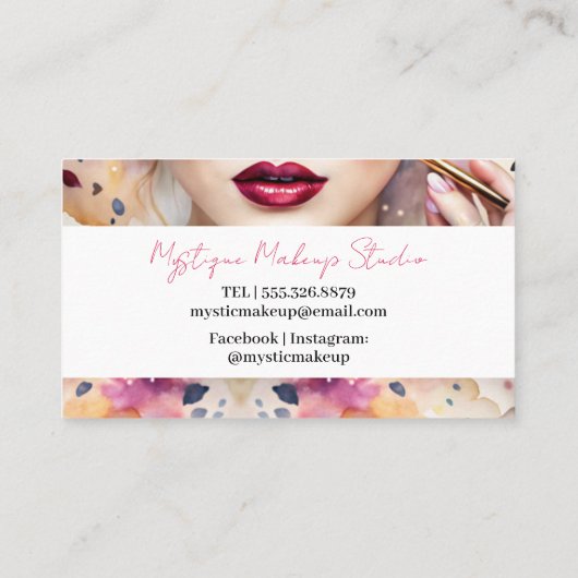 トレンディーウォーターカラーメイクアップアーティスト美しいサロン 名刺 (裏面)