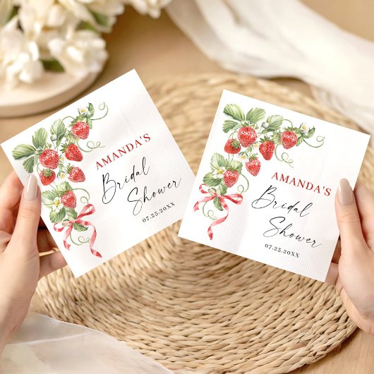 トレンディーウォーターカラーメドウイチゴブライダルシャワー スタンダードカクテルナプキン