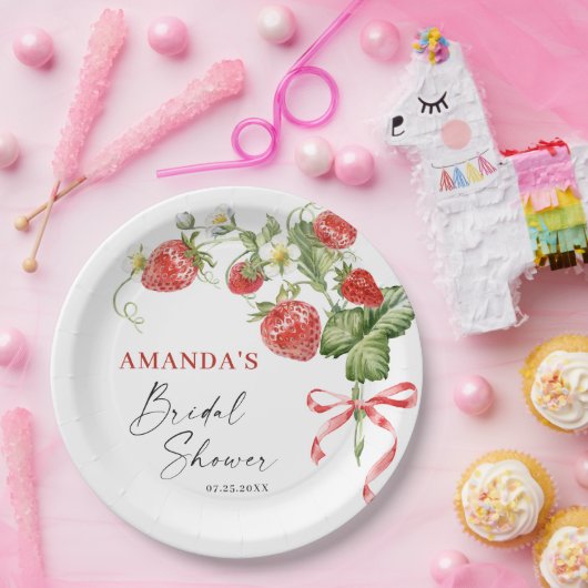 トレンディーウォーターカラーメドウイチゴブライダルシャワー ペーパープレート (パーティー)