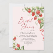 トレンディーウォーターカラーメドウイチゴブライダルシャワー 招待状 (正面)
