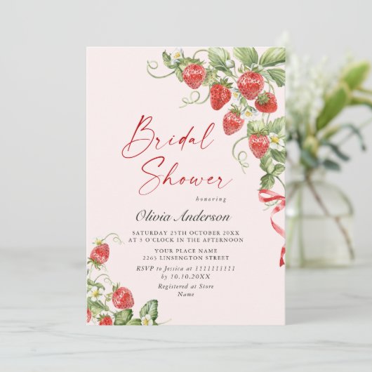 トレンディーウォーターカラーメドウイチゴブライダルシャワー 招待状 (スタンド正面)