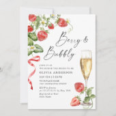 トレンディーウォーターカラーメドウイチゴブライダルシャワー 招待状 (正面)