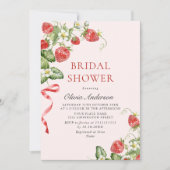 トレンディーウォーターカラーメドウイチゴブライダルシャワー 招待状 (正面)