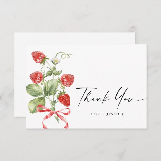 トレンディーウォーターカラーメドウストロベリー サンキューカード (正面/裏面)