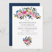 トレンディーウオータカラーフローラブリデスメイドランチョン 招待状 (正面/裏面)