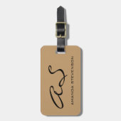 トレンディーウッドブラウンスクリプトモノグラムラゲージタグ ラゲッジタグ (正面縦)