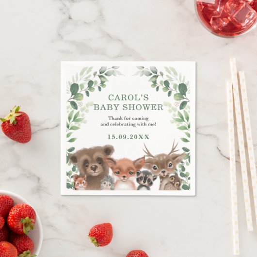 トレンディーウッドランドアニマルズフォレスト緑のパーティー スタンダードカクテルナプキン (インサイチュ)