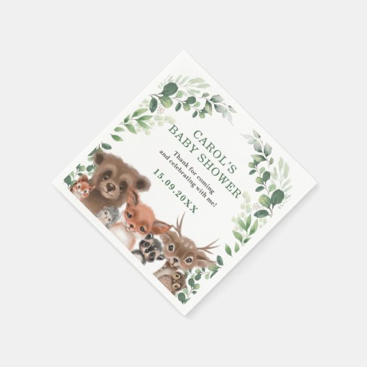 トレンディーウッドランドアニマルズフォレスト緑のパーティー スタンダードカクテルナプキン (角)