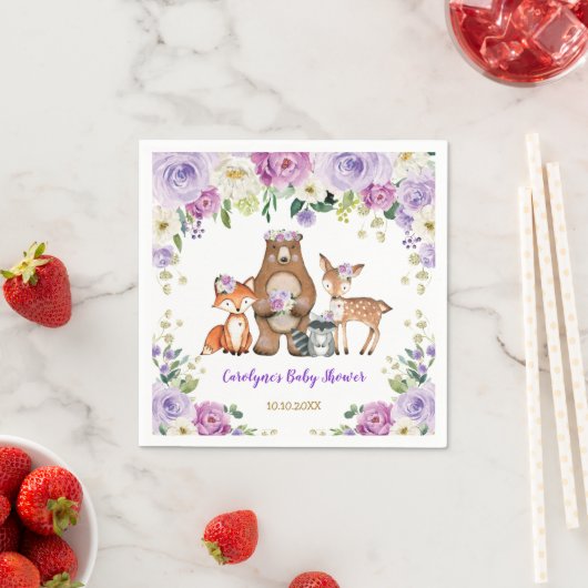 トレンディーウッドランドベビー森林動物誕生日 スタンダードカクテルナプキン (インサイチュ)