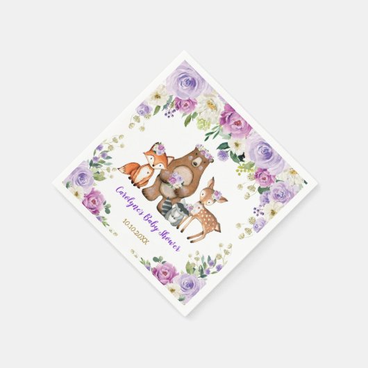 トレンディーウッドランドベビー森林動物誕生日 スタンダードカクテルナプキン (角)