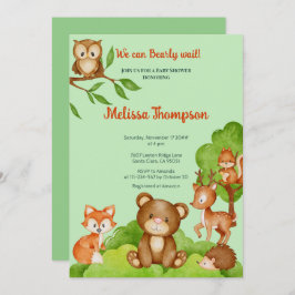 トレンディーウッドランド森林の友人の動物の赤ちゃんシャワー 招待状