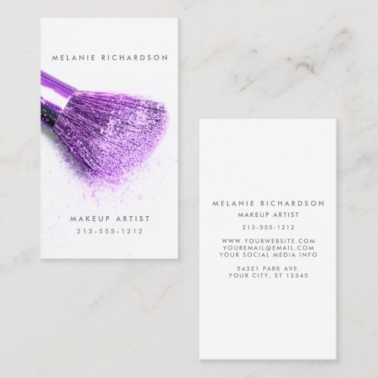 トレンディーウルトラバイオレットパープルシルバーメイクアップアーティスト 名刺 (正面/裏面)