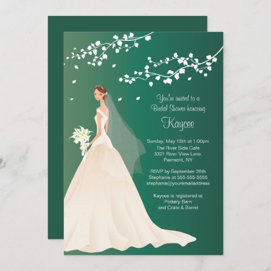 トレンディーエメラルドグリーンブライドブライダルシャワー招待状 招待状 (正面/裏面)