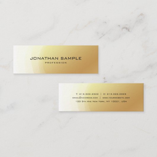 トレンディーエリート金ゴールドデザインプエレガントラモダンイン スキニー名刺 (正面/裏面)