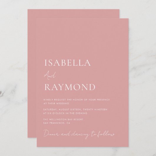 トレンディーエレガンスダスティバラ結婚式招待状 招待状 (正面/裏面)