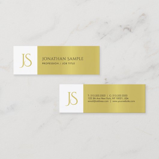 トレンディーエレガントお洒落デザインシック金ゴールドモノグラム スキニー名刺 (正面/裏面)