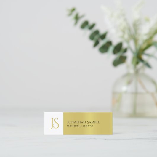 トレンディーエレガントお洒落デザインシック金ゴールドモノグラム スキニー名刺 (スタンド正面)