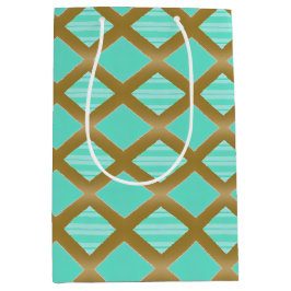 トレンディーエレガントアクアマリンブルーと金ゴールド ミディアムペーパーバッグ