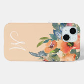 トレンディーエレガントウォーターカラーピーチバラモノグラムM Case-Mate iPhoneケース (裏面 (横))