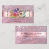 トレンディーエレガントグリッターストライプ金ゴールドフレームロータス 名刺 (正面/裏面)