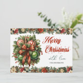 トレンディーエレガントグリーンホリー&クリスマスデコレーション シーズンカード (スタンド正面)