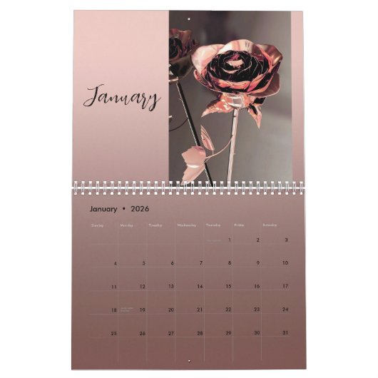 トレンディーエレガントシックバラ金ゴールドと花2023 カレンダー (1月 2026)