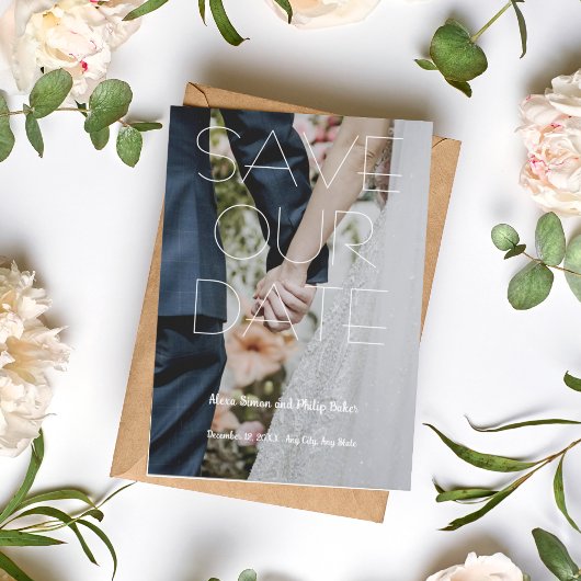 トレンディーエレガントシンプル婚約写真結婚の 招待状