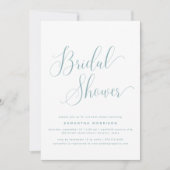 トレンディーエレガントスクリプトダスティブルーブライダルシャワー 招待状 (正面)