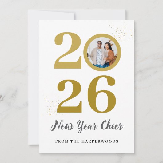 トレンディーエレガントスクリプトHappy New Year One Photo シーズンカード (正面)
