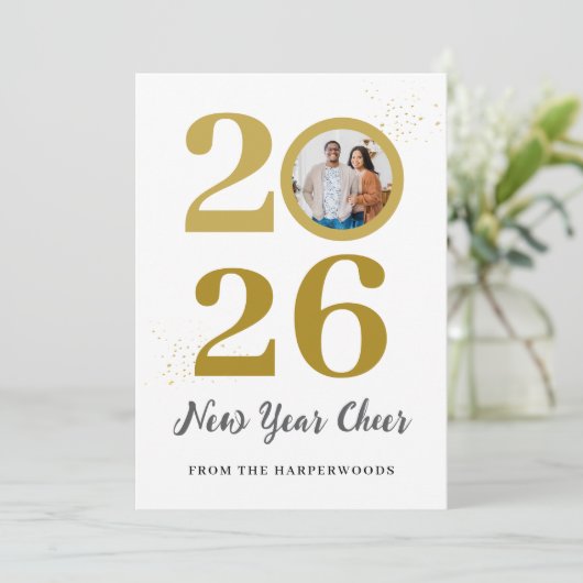トレンディーエレガントスクリプトHappy New Year One Photo シーズンカード (スタンド正面)
