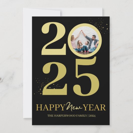 トレンディーエレガントスクリプトHappy New Year One Photo シーズンカード (正面)