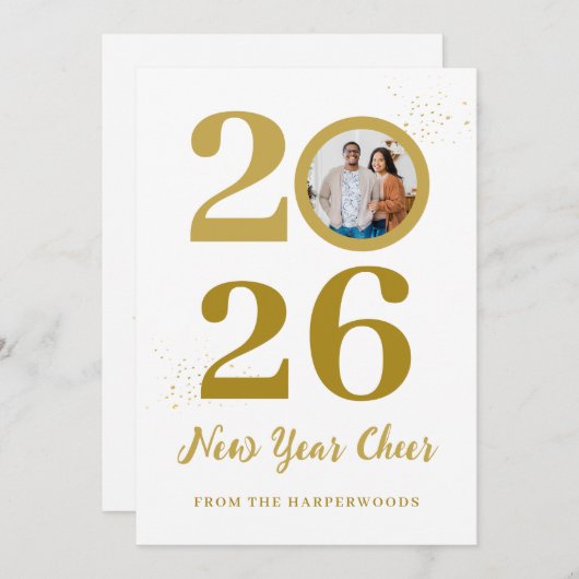トレンディーエレガントスクリプトHappy New Year One Photo シーズンカード (正面/裏面)