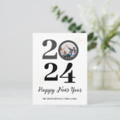 トレンディーエレガントスクリプトHappy New Year One Photo シーズンポストカード (スタンド正面)