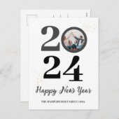 トレンディーエレガントスクリプトHappy New Year One Photo シーズンポストカード (正面/裏面)